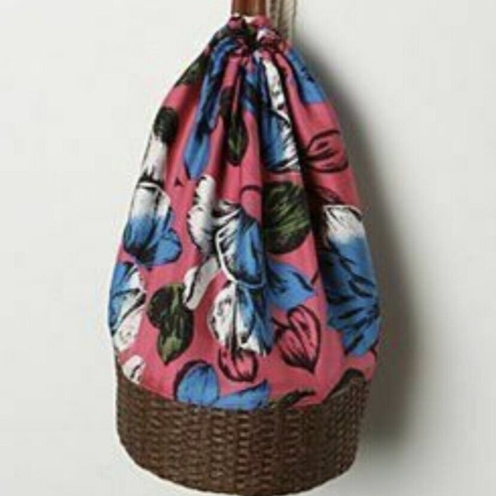 Anthropologie MISS ALBRIGHT Handbag TROPICAL BASKET BAG Silk Drawstring NWT